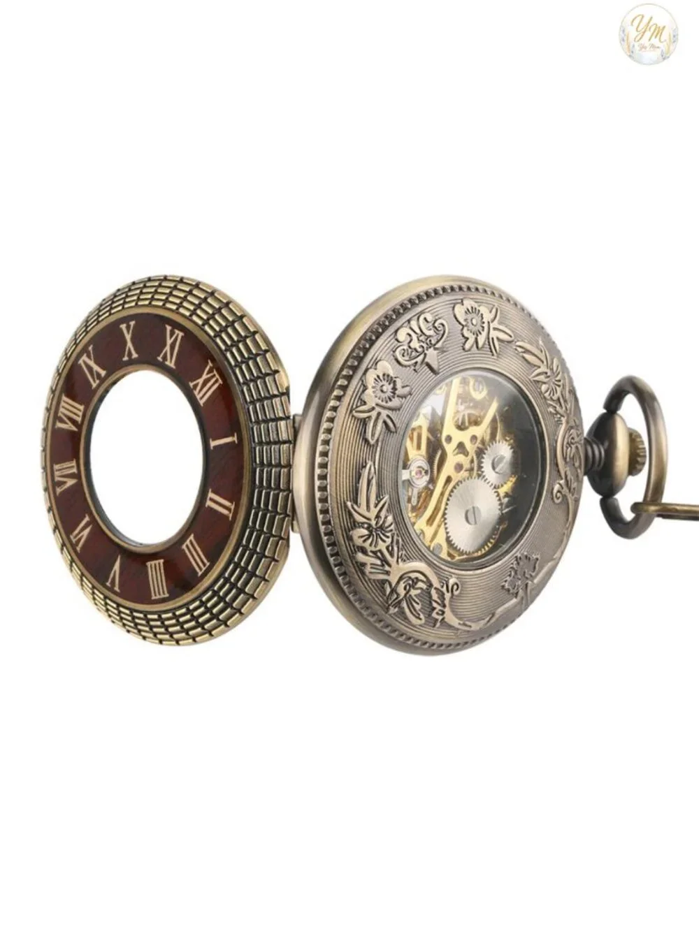 Vintage Steampunk Hand-Wind Mechanical Pocket Watch with Chain and Box
